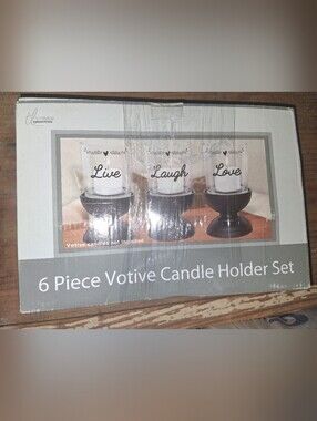 Essentials Black 6-Piece Votive Candle Holder Set with Glass Votives